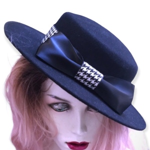 Vintage Bolman felt black hat houndstooth bow