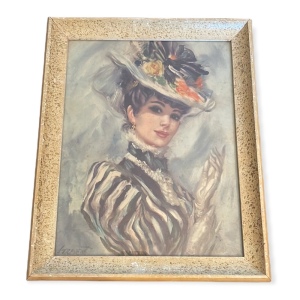 Vintage John Strevens, Victorian Woman in Floral Hat, Offset Lithograph Paper