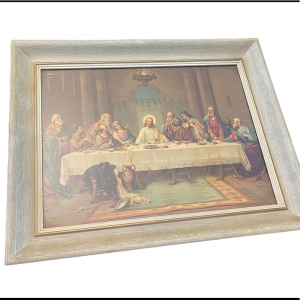 Vintage 1950s Solid wood frame LAST SUPPER Print Lithograph Stunning!