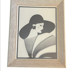 Large Vintage Wood framed Art Deco Print Jeannette 1983