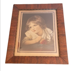 Antique 1870s Campbell Co lithograph Jean Greuze Print Girl with an apple Framed