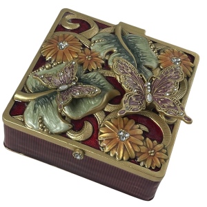 Beautiful Enameled Butterfly mirror trinket jewelry box