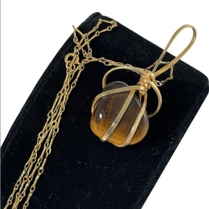 Artisan Handmade wirewrap GF 12k Gold filled Tiger eye pendant necklace