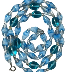 Vintage Italian Murano glass bead necklace blue sky blue