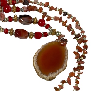 Handcrafted Artisan Carved Agate Pendant stone crystal resin beads necklace