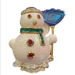 Butler 2000 Spec Ed Snowman crystal finish brooch christmas