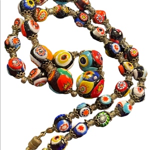 Vintage Millefiori Glass Bead Graduated Necklace Italian Italy (2)