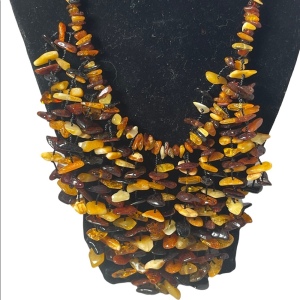 Vintage Baltic butterscotch honey amber mix BIB cleopatra necklace statement