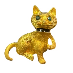 Vintage Gold finish illuminated cat kitty brooch