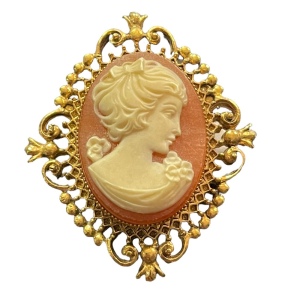 Vintage Avon Perfume resin cameo brooch opens for locket or perfume