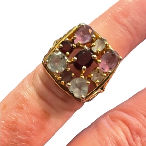 Multi gemstone Gold Sterling silver 925 dinner ring garnet topaz amethyst stones