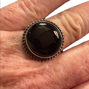 Sterling silver 925 Round black onyx large statement ring