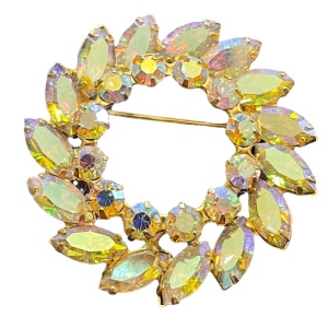 Vintage 1960s Keyes Crystal AB gold finish brooch