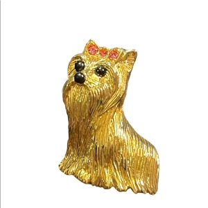 Vintage 1980s Joan Rivers gold tone crystal dog brooch Yorkie