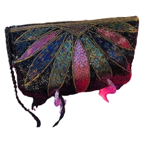 Vintage black colorful beaded evening bag peacock stule color