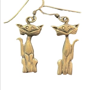 VTG sterling silver cat smiling earrings dangle