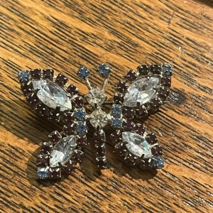 Vintage Silver crystal butterfly brooch