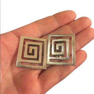 Vintage sterling 925 Modernist SQ clip on earrings Mexico signed