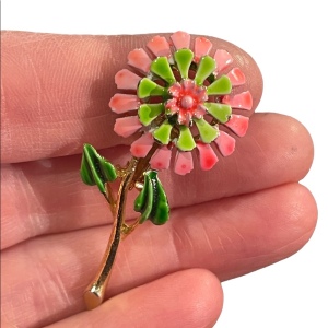 Vintage metal enamel flower brooch