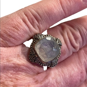 Vintage Marcasite sterling silver 925 LG Moonstone square dinner ring statement