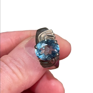 Vintage sterling silver ornate chunky large 925 Topaz Blue stone ring