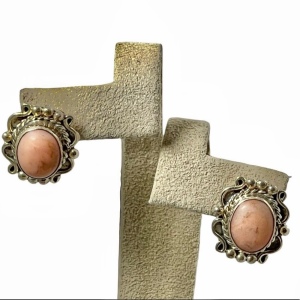 Vintage Navajo pink coral fancy pierced earrings sterling silver 925