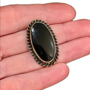 Caramore vintage black onyx 12k Gold filled fancy ornate brooch