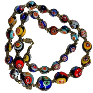 Vintage Graduated Italian Italy Venetian glass bead necklace Millefiore