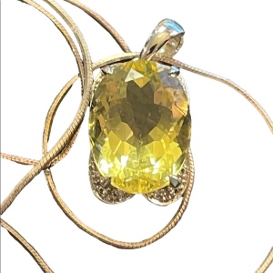 Sterling silver 925 lemon yellow stone pendant necklace