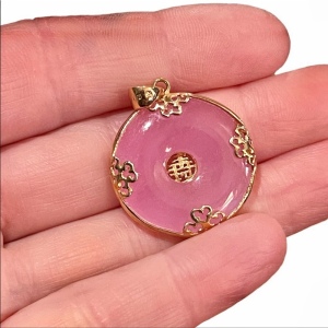 Sterling gold plt chinese good luck symbol pink jadite