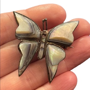 Vintage Sterling 925 abalone Butterfly brooch