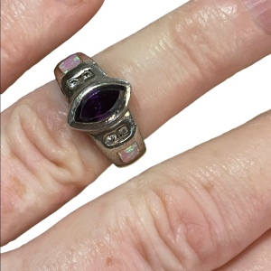 Vintage sterling silver 925 amethyst firey Australian opal ring