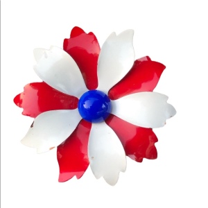 Vintage 1960s Flower brooch Red white blue nautical