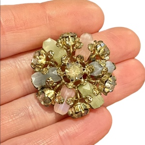 Vintage gold finish CZECH crystal glass flower brooch