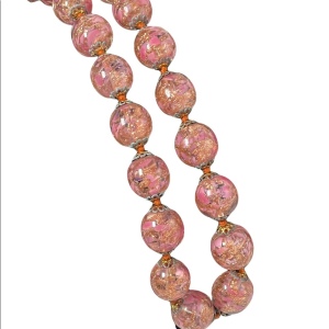 Vintage Italy Venetian glass beads copper spun pink hues necklace MURANO