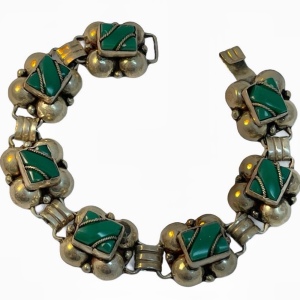 Vintage Sterling green agate mexico bracelet