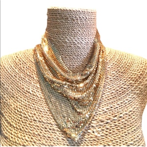 Vintage Whiting & Davis Gold mesh scarf bib necklace metal