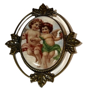 Angel Cherub pendant brooch antiqued