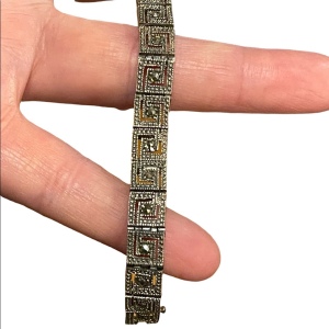 Vintage Sterling silver 925 Marcasite greek key design chunky bracelet