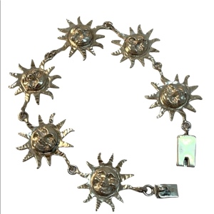 VTG sterling 925 Mexico Heavy Sun Zodiac chunky bracelet