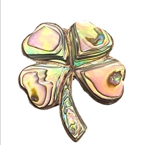 Vintage 1960s Abalone Sterling silver 925 Mexico 4 leaf clover Irish Luck brooch