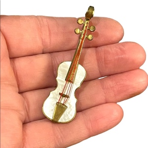 Violin Brooch Vintage West Germany Gold Tone and Mother of Pearl