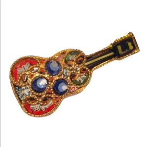 Vintage Italian Mosaic glass guitar brooch gold finish