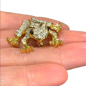 Vintage D’Orlan frog rhinestone crystal RARE brooch 1.3” gold finish