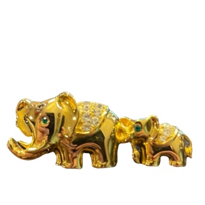 Vintage gold finish crystal elephant brooch