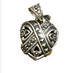 Vintage sterling silver 925 marcasite heart necklace pendant