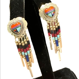 Vintage Sterling silver 925 Zuni South Western sees Bead dangle earrings