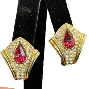 Vintage 1980s gold finish purple crystal fancy earrings