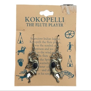 Vintage Silver finish KOKOPELLI Black onyx dangle earrings