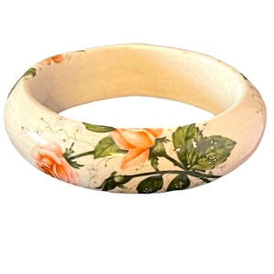 Victorian Porcelain hand painted flower bangle bracelet Antique